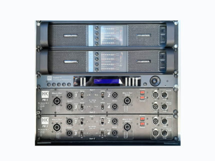 2 рэка (каждый рэк содержит 2+1  x LAB FP10000+, 1x HK Audio Firnet) Контроллер, 2 соединительные панели HK Audio PB5)